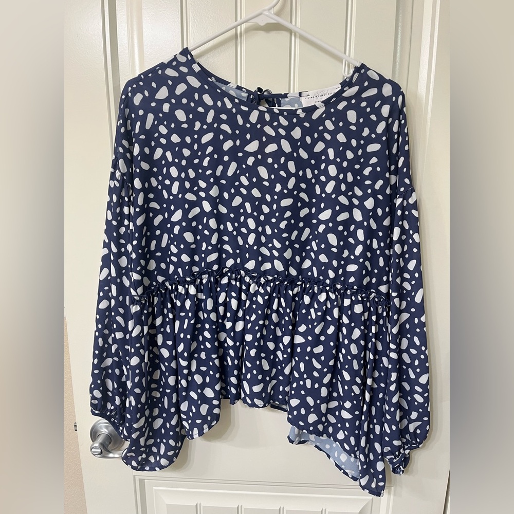 Pink Lily Navy and White Patterned Blouse